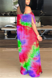 Red Fashion street Print Tie-dyed Sleeveless one word collar Jumpsuits