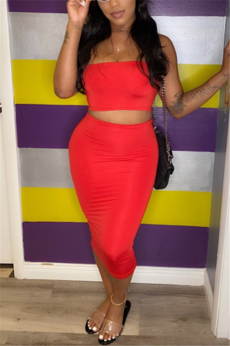 Red Active Casual Wrapped chest Solid Plus Size