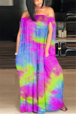 Yellow Fashion street Print Tie-dyed Sleeveless one word collar Jumpsuits