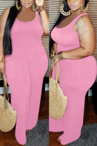 Pink Fashion Sexy U Neck Sleeveless Spaghetti Strap Solid Plus Size Jumpsuit