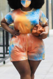 Orange Fashion adult Ma'am OL O Neck Print Tie Dye Plus Size