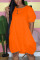 Orange Casual Bubble sleeves Short Sleeves O neck Lantern skirt Knee-Length Solid Dresses