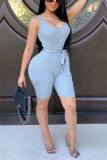 Silver Fashion Sexy Solid Sleeveless Slip Rompers