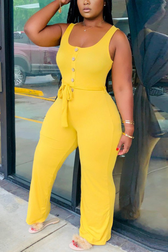 Yellow Fashion Sexy Solid Sleeveless O Neck Jumpsuits