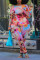 Pink Fashion adult Ma'am OL O Neck Print Two Piece Suits Plus Size