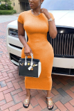 Black Fashion Casual adult Ma'am Cap Sleeve Short Sleeves O neck Pencil Dress Mid-Calf Solid Dresses