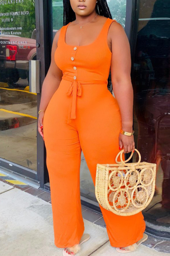 Orange Fashion Sexy Solid Sleeveless O Neck Jumpsuits