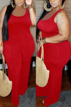 Red Fashion Sexy U Neck Sleeveless Spaghetti Strap Solid Plus Size Jumpsuit