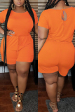 Orange Fashion Sexy Patchwork Solid Short Sleeve O Neck Rompers