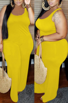 Yellow Fashion Sexy U Neck Sleeveless Spaghetti Strap Solid Plus Size Jumpsuit