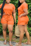 Orange Fashion Sexy Patchwork Solid Short Sleeve O Neck Rompers