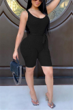 Black Fashion Sexy Solid Sleeveless Slip Rompers