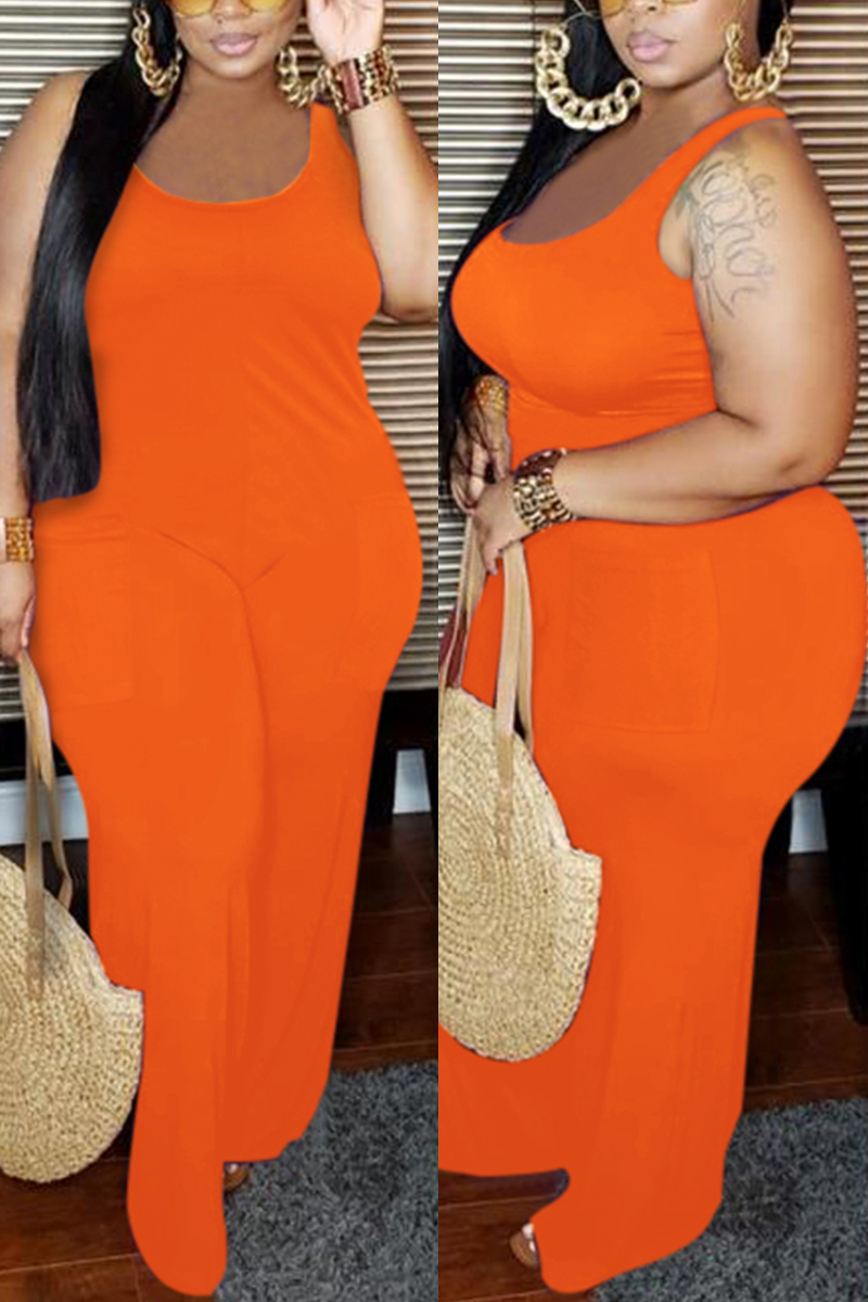 

Orange Fashion Sexy U Neck Sleeveless Spaghetti Strap Solid Plus Size Jumpsuit