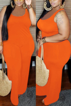 Orange Fashion Sexy U Neck Sleeveless Spaghetti Strap Solid Plus Size Jumpsuit