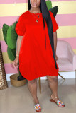 Coffee Casual Bubble sleeves Short Sleeves O neck Lantern skirt Knee-Length Solid Dresses