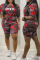 Red Fashion Casual adult Ma'am O Neck Letter Camouflage Two Piece Suits Stitching Plus Size