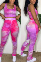 purple Fashion adult Ma'am OL Print Two Piece Suits pencil Sleeveless Two Pieces