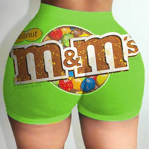 Green Elastic Fly Low Print Straight shorts Bottoms