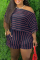 watermelon red Fashion OL One Shoulder Collar Striped Two Piece Suits Stripe Plus Size