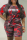 Red Cotton Fashion Casual adult Ma'am O Neck Letter Camouflage Two Piece Suits Stitching Plus Size 