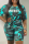 Blue Cotton Fashion Casual adult Ma'am O Neck Letter Camouflage Two Piece Suits Stitching Plus Size 