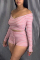 Pink Fashion Sexy Long Sleeve V Neck Regular Sleeve Regular Striped Two Pieces