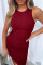 Royal blue Sexy Tank Sleeveless O neck Step Skirt Mini Solid Dresses