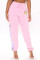 Pink Drawstring Mid Print Character Straight Pants Bottoms