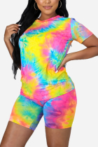 rose red Casual O Neck Print Tie Dye Pattern Plus Size