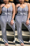 Navy Blue Fashion Sexy Striped Sleeveless Slip Jumpsuits
