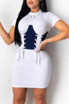 White Fashion Sexy Regular Sleeve Short Sleeve O Neck A Line Mini Print Dresses