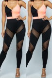 Black Fashion Sexy V Neck Sleeveless Spaghetti Strap Skinny Patchwork Jumpsuits