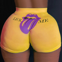 Yellow Sexy Straight Sports Print Solid Sports