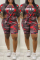 rose red Fashion Casual adult Ma'am O Neck Letter Camouflage Two Piece Suits Stitching Plus Size