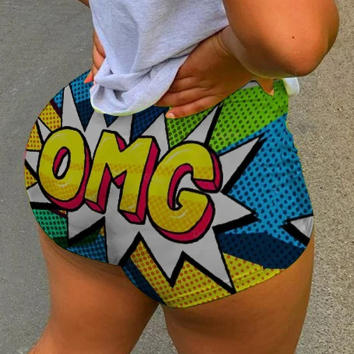 multicolor Elastic Fly Low Letter Print Straight shorts Bottoms