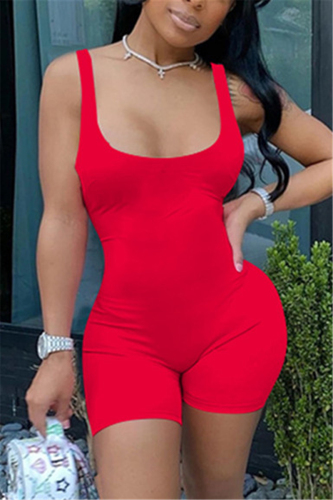 Red Fashion Sexy Solid Sleeveless Slip Rompers
