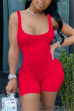 rose red Fashion Sexy Solid Sleeveless Slip Rompers