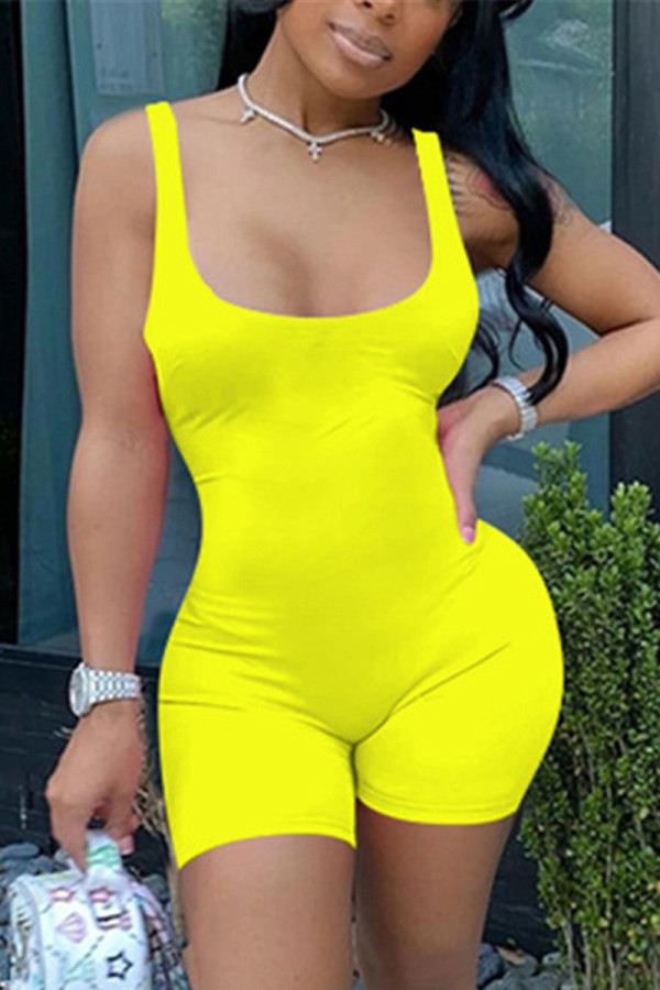 Yellow Fashion Sexy Solid Sleeveless Slip Rompers