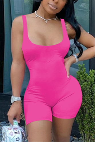rose red Fashion Sexy Solid Sleeveless Slip Rompers