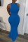 Blue Lightly cooked Sleeveless O neck Swagger Floor-Length Solid Dresses