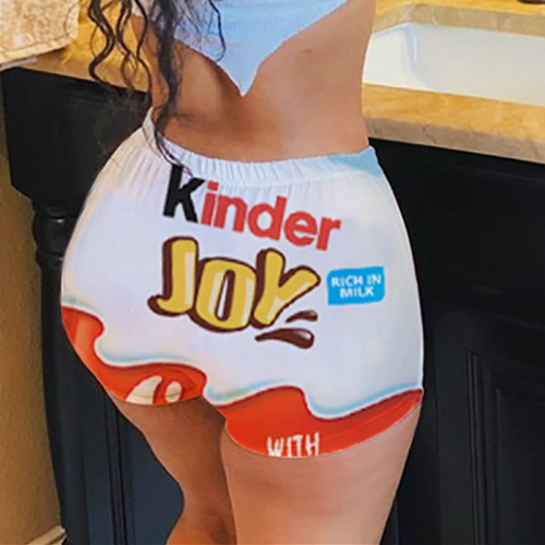 White Elastic Fly Low Letter Print Straight shorts Bottoms