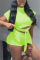 Fluorescent green Blends Street Solid Straight Short Sleeve Two Pieces