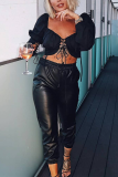 Black Fashion Sexy Skinny Solid Trousers