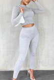 Gray Fashion Casual Sportswear Long Sleeve O Neck Regular Sleeve Regular Solid Two Pieces