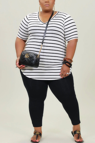 White Milk Silk Fashion Active adult Ma'am Striped Two Piece Suits pencil Short Sleeve Two Pieces