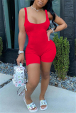 Red Fashion Sexy Solid Sleeveless Slip Rompers