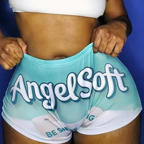 Light Blue Elastic Fly Low Letter Print Straight shorts Bottoms