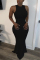 Blue Lightly cooked Sleeveless O neck Swagger Floor-Length Solid Dresses