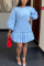Light Blue Fashion Ma'am Ruffled Sleeve O neck A leaf skirt Knee-Length Solid ruffle Dresses