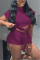 Wine Red Blends Street Solid Straight Short Sleeve Two Pieces